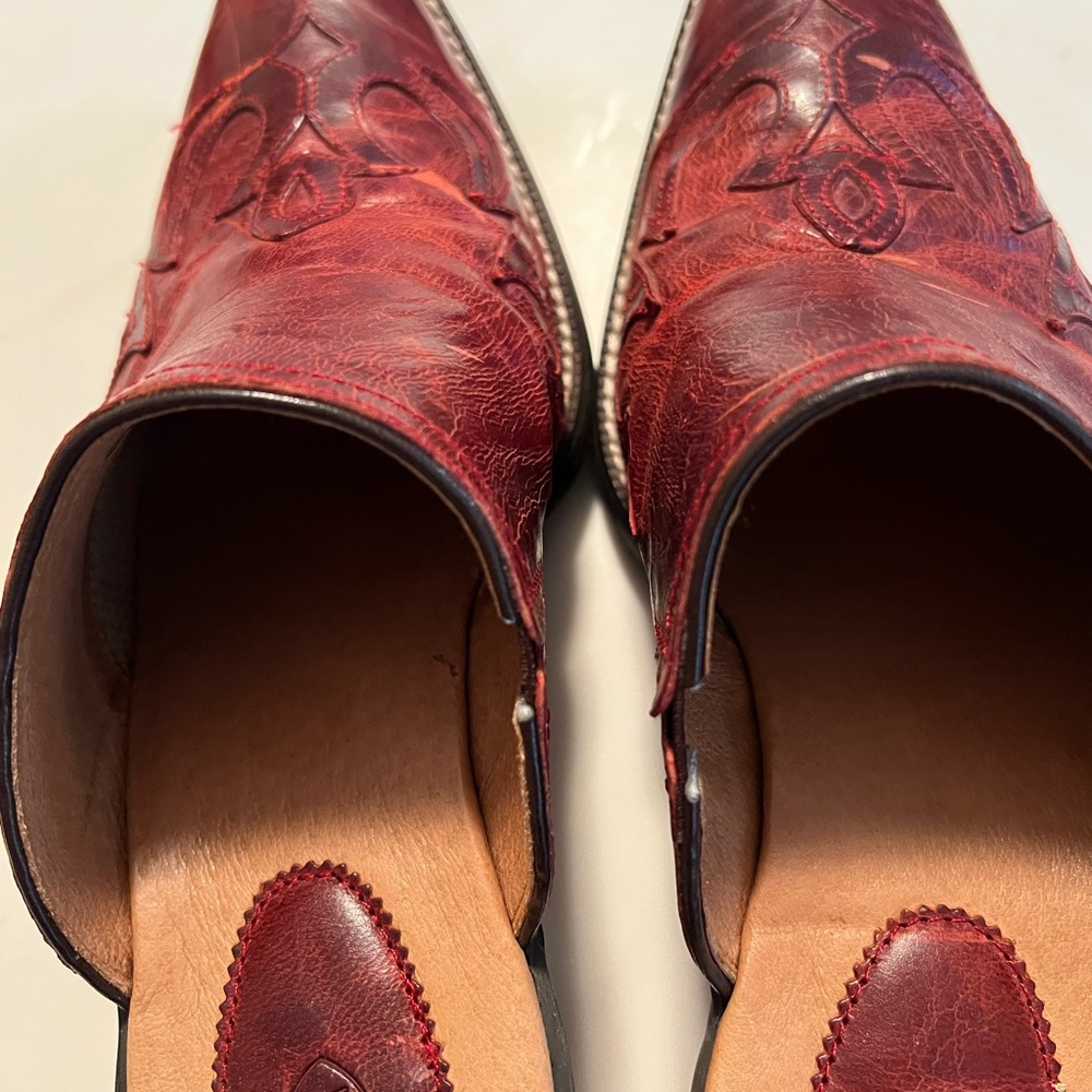 Ariat pointy toe and red!  See my coordinating shirt